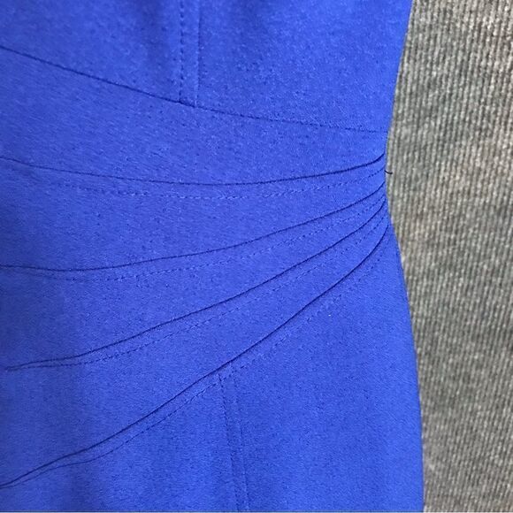 Tahari ASL Dress Women Size 4P Royal Blue Cap Sleeves Exposed Back Zipper Sheath - Picture 7 of 9